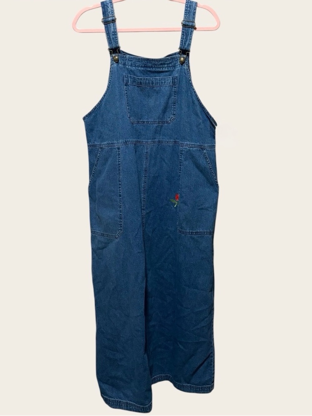 Woolrich Denim Overall Dress Women’s 100% Cotton Embroidered Rose Jumper